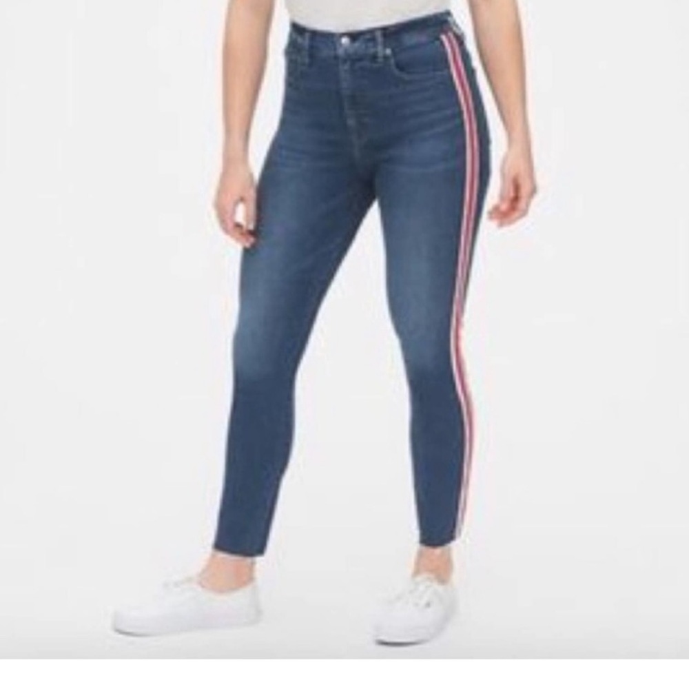 Gap Denim True Skinny Raw Hem Ankle Jeans 6 / 28 Red White Side Leg Stripe
